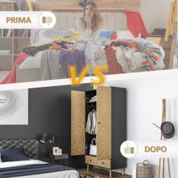 Wyld Haus Dark Grey Wood Grain Wardrobe 2 Hanging Rods 2 Drawers 90x50x190cm - Size: 90 x 50 x 190 cm - thumbnail 7