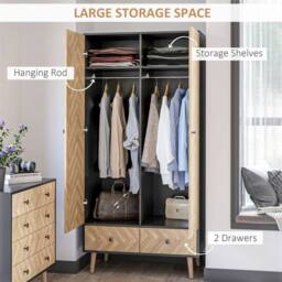 Wyld Haus Dark Grey Wood Grain Wardrobe 2 Hanging Rods 2 Drawers 90x50x190cm - Size: 90 x 50 x 190 cm - thumbnail 4