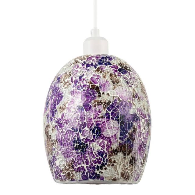 Happy Homewares Floral Inspired Crackle Mosaic Glass Rounded Oval Pendant Light Shade in Purple - image 1