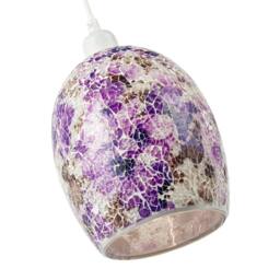 Happy Homewares Floral Inspired Crackle Mosaic Glass Rounded Oval Pendant Light Shade in Purple - thumbnail 4