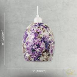 Happy Homewares Floral Inspired Crackle Mosaic Glass Rounded Oval Pendant Light Shade in Purple - thumbnail 7