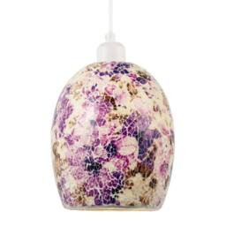 Happy Homewares Floral Inspired Crackle Mosaic Glass Rounded Oval Pendant Light Shade in Purple - thumbnail 2