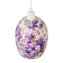 Happy Homewares Floral Inspired Crackle Mosaic Glass Rounded Oval Pendant Light Shade in Purple - thumbnail 3
