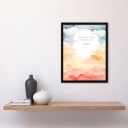 Artery8 Wall Art Print What We Think We Become Buddhist Mindfulness Sun Clouds Framed in Orange - Size: A4 - thumbnail 4