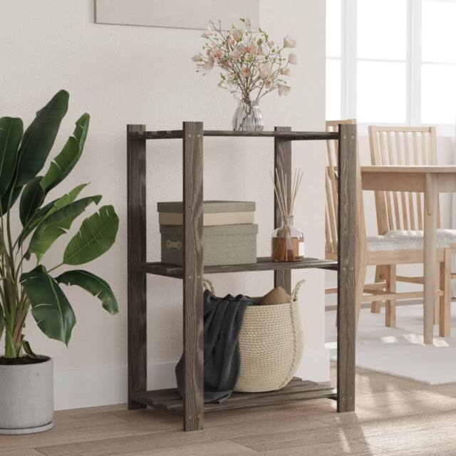 Berkfield Home 3-Tier Storage Rack Grey 60x38x90 cm Solid Wood Pine - Size: 60 x 38 x 90 cm - image 1