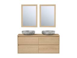 Vente-unique Bathroom Unit With Double Stone Countertop Basin & Mirror - Oak in Light Oak - thumbnail 2