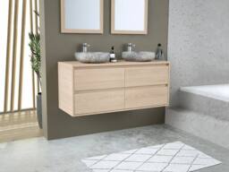 Vente-unique Bathroom Unit With Double Stone Countertop Basin & Mirror - Oak in Light Oak - thumbnail 5