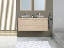 Vente-unique Bathroom Unit With Double Stone Countertop Basin & Mirror - Oak in Light Oak