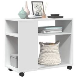 Berkfield Home Side Table with Wheels White 70x35x60 cm Engineered Wood - Size: 70 x 35 x 60 cm - thumbnail 4