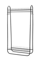 Living and Home Freestanding Garment Rack Clothes Hanging Rod Multi-Functional 2 Layer Coat Rack with 2 Storage Baskets in Black - thumbnail 3