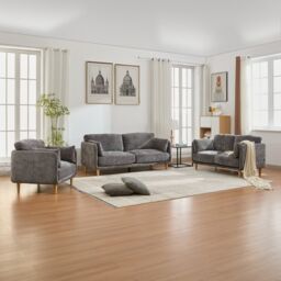 FURNITURE ONE Velvet Upholstered Sofa Set, Sectional Couch Suite-1+2+3 Set in Grey - Size: 1 Pack