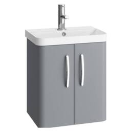 Balterley Handsacre 2 Door Wall Hung Vanity Basin Unit, Gloss Grey, 500mm in Grey - thumbnail 1
