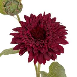 Lemon Pavilion Furniture and Decor Dahlia Burgundy Raven Stem Artificial Flower - Plastic - H47 cm Green - thumbnail 3
