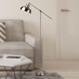 First Choice Lighting Satin Nickel Lever Arm Floor Lamp in Silver - thumbnail 4