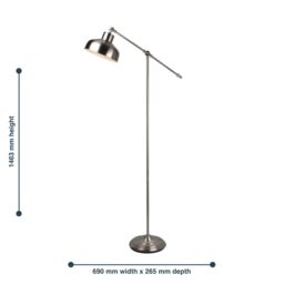 First Choice Lighting Satin Nickel Lever Arm Floor Lamp in Silver - thumbnail 6
