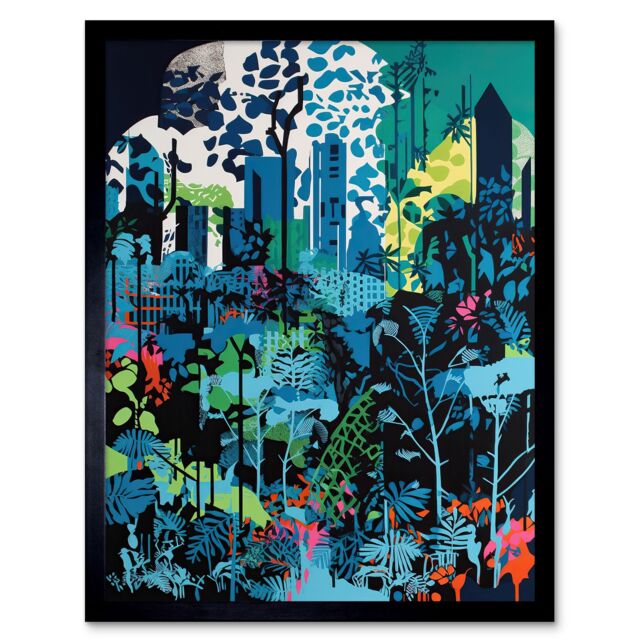 "Artery8 Wall Art Print Singapore Forest Cityscape Modern Bold Landscape Art Framed in Black - Size: W12"" x H16""" - image 1