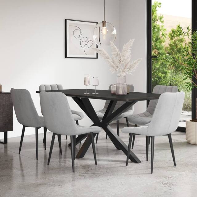 More4Homes Juno Concrete Ceramic Dining Table & 6 Nova Velvet Chairs in Grey - image 1