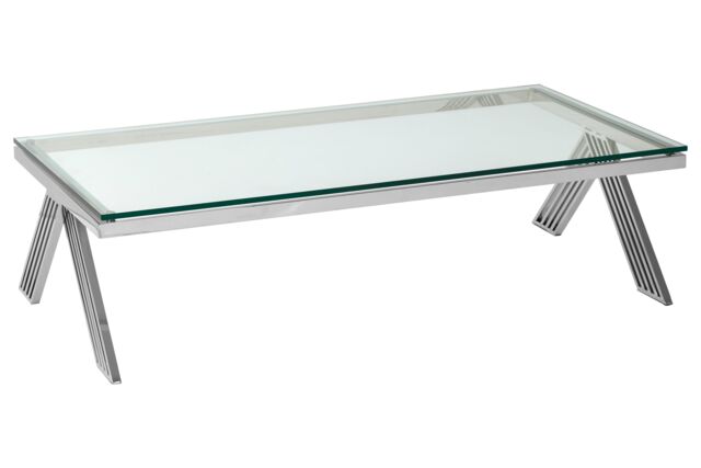 Orsina Clear Glass Coffee Table With Stainless Steel Legs, Silver Finish Coffee Table, Lounge Table, Patio Table - image 1