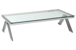 Orsina Clear Glass Coffee Table With Stainless Steel Legs, Silver Finish Coffee Table, Lounge Table, Patio Table - thumbnail 6
