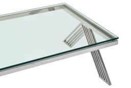Orsina Clear Glass Coffee Table With Stainless Steel Legs, Silver Finish Coffee Table, Lounge Table, Patio Table - thumbnail 5