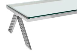 Orsina Clear Glass Coffee Table With Stainless Steel Legs, Silver Finish Coffee Table, Lounge Table, Patio Table - thumbnail 4