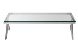 Orsina Clear Glass Coffee Table With Stainless Steel Legs, Silver Finish Coffee Table, Lounge Table, Patio Table - thumbnail 2