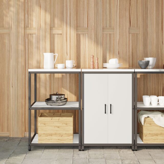 Berkfield Home Kitchen Storage Set with Shelf with Storage with Door Adjustable 2 pcs White Cold-rolled steel - image 1