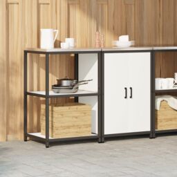 Berkfield Home Kitchen Storage Set with Shelf with Storage with Door Adjustable 2 pcs White Cold-rolled steel - thumbnail 4