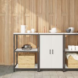 Berkfield Home Kitchen Storage Set with Shelf with Storage with Door Adjustable 2 pcs White Cold-rolled steel - thumbnail 1