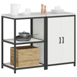 Berkfield Home Kitchen Storage Set with Shelf with Storage with Door Adjustable 2 pcs White Cold-rolled steel - thumbnail 3