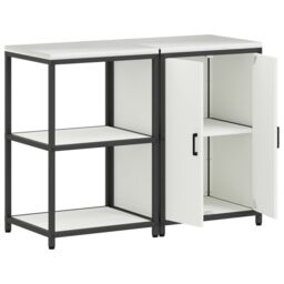 Berkfield Home Kitchen Storage Set with Shelf with Storage with Door Adjustable 2 pcs White Cold-rolled steel - thumbnail 7