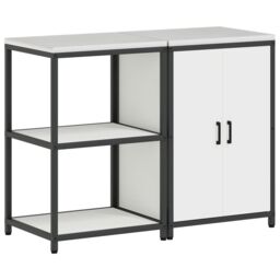 Berkfield Home Kitchen Storage Set with Shelf with Storage with Door Adjustable 2 pcs White Cold-rolled steel - thumbnail 2