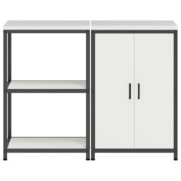 Berkfield Home Kitchen Storage Set with Shelf with Storage with Door Adjustable 2 pcs White Cold-rolled steel - thumbnail 8