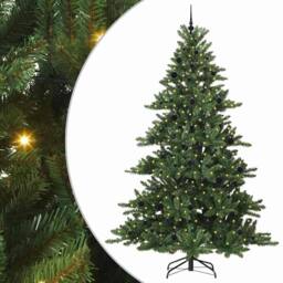 Berkfield Home Artificial Hinged Christmas Tree with 300 LEDs 240 cm PVC in Green - thumbnail 2