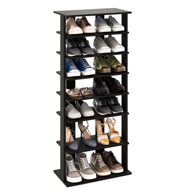 Costway 7 Tiers Double Shoe Rack Entryway Tall Display Shelf Vertical Corner Shoe Stand Shelf for 14 in Black - image 1