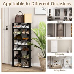 Costway 7 Tiers Double Shoe Rack Entryway Tall Display Shelf Vertical Corner Shoe Stand Shelf for 14 in Black - thumbnail 6