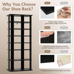 Costway 7 Tiers Double Shoe Rack Entryway Tall Display Shelf Vertical Corner Shoe Stand Shelf for 14 in Black - thumbnail 5