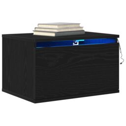 Berkfield Home Bedside Cabinet with LED Wall-Mounted Black Oak 50x36x30 cm - Size: 50 x 36 x 30 cm - thumbnail 3