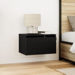 Berkfield Home Bedside Cabinet with LED Wall-Mounted Black Oak 50x36x30 cm - Size: 50 x 36 x 30 cm - thumbnail 1