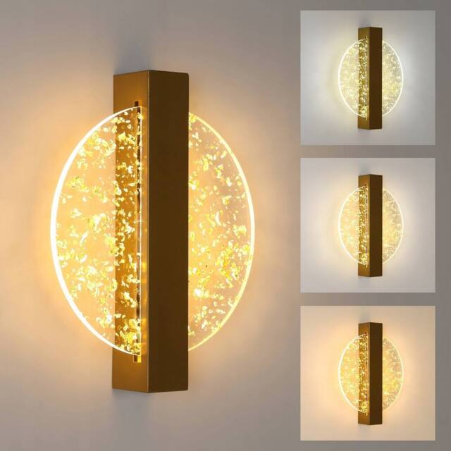 Pheashine Modern Luxury Gold Foil Acrylic Wall Sconce 12W 3-Color 3000-6500K - image 1