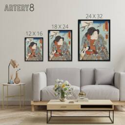 "Artery8 Kabuki Actor as Hero Inusaka Keno Kuniyoshi Black Framed Canvas Art in Blue - Size: W12"" x H16""" - thumbnail 4