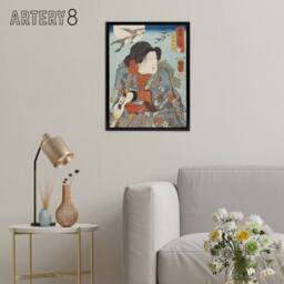 "Artery8 Kabuki Actor as Hero Inusaka Keno Kuniyoshi Black Framed Canvas Art in Blue - Size: W12"" x H16""" - thumbnail 3