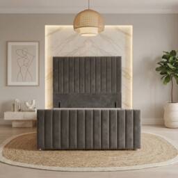 "Somnior Eleanor Velvet Divan Base No Drawers 54"" Headboard & 22"" Footboard in Charcoal - Size: Small Single" - thumbnail 2