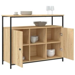 Berkfield Home Sideboard Sonoma Oak 100x35x80 cm Engineered Wood in Brown - Size: 100 x 35 x 80 cm - thumbnail 4