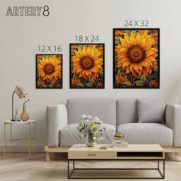 "Artery8 Sunflower Floral Art Nouveau Framed Canvas Wall Art Print in Yellow - Size: W12"" x H16""" - thumbnail 4