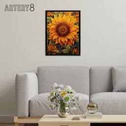 "Artery8 Sunflower Floral Art Nouveau Framed Canvas Wall Art Print in Yellow - Size: W12"" x H16""" - thumbnail 3