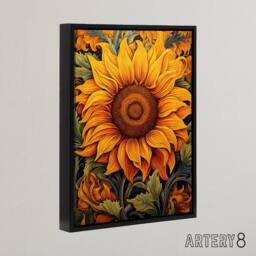 "Artery8 Sunflower Floral Art Nouveau Framed Canvas Wall Art Print in Yellow - Size: W12"" x H16""" - thumbnail 2