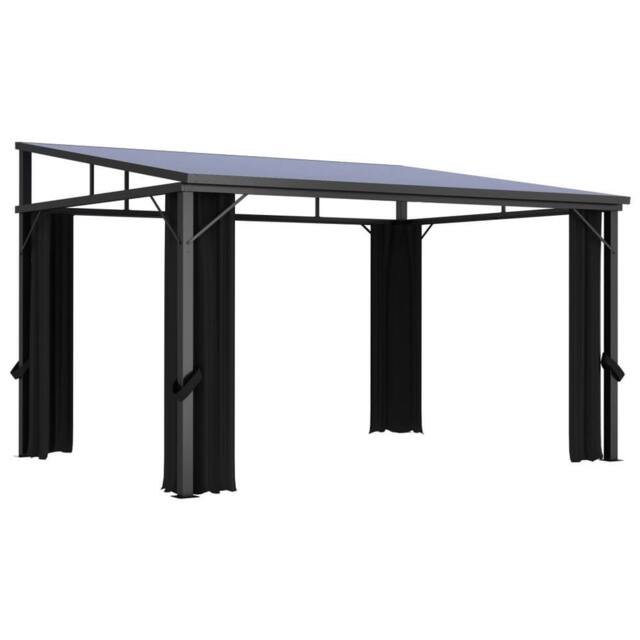 Berkfield Home Gazebo with Curtain 405x294x244 cm Anthracite in Black - Size: 405 x 294 x 244 cm - image 1