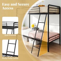 Gymax Metal Bunk Bed Heavy Duty Single Over Single Bunk Bed With Ladder in Black - thumbnail 5
