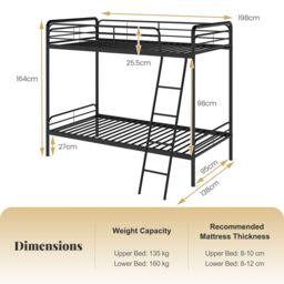 Gymax Metal Bunk Bed Heavy Duty Single Over Single Bunk Bed With Ladder in Black - thumbnail 2